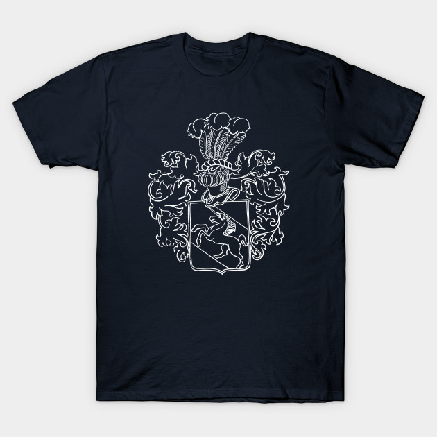 Shedenhelm Family Crest with NAME on BACK (Distressed White Linework) by Shedenhelm